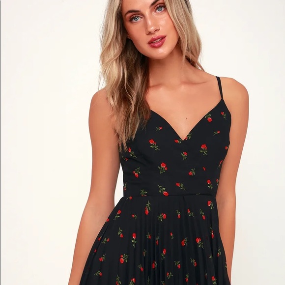 Lulu's Black Floral Midi Dress - Picture 2 of 7